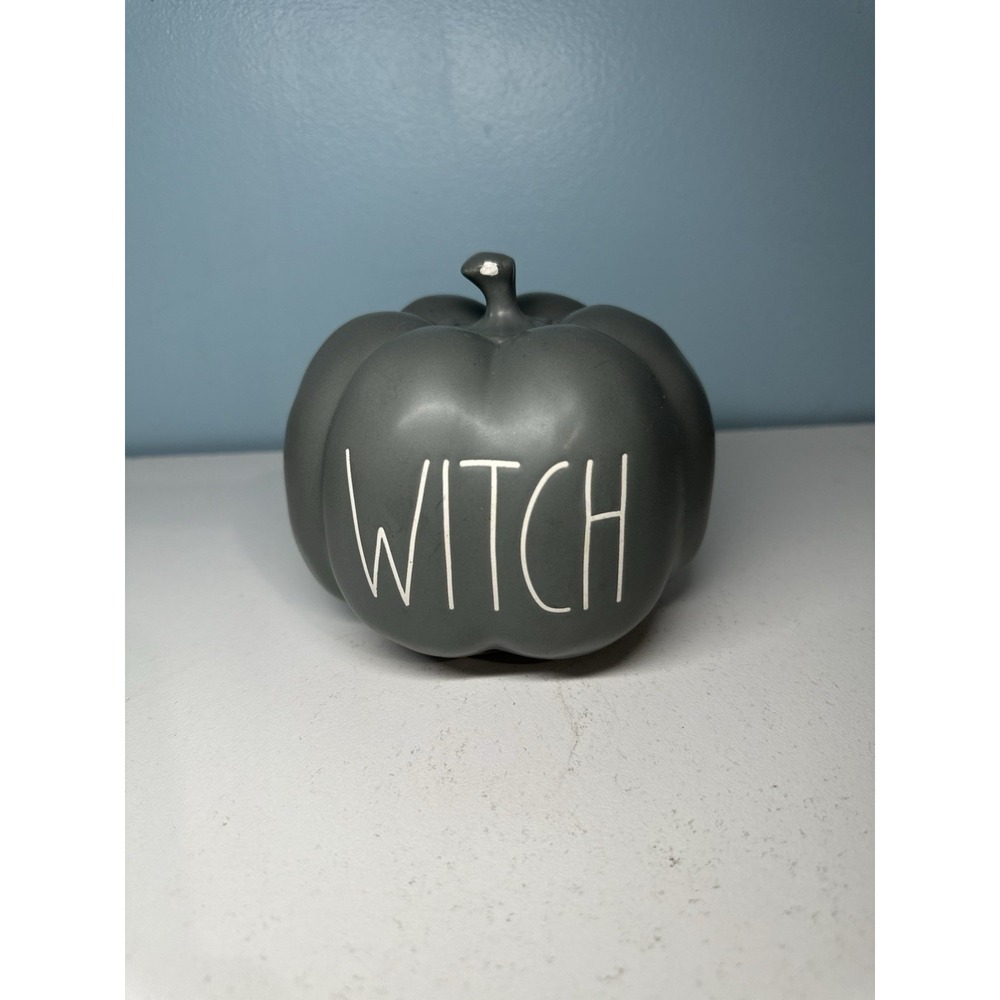 Rae Dunn Halloween MEDIUM Gray Pumpkin "WITCH"Fall Decor Chipped